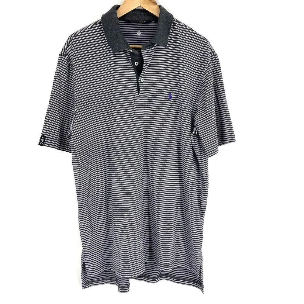 Polo Golf Ralph Lauren Shirt Size Large Mens Purple Gray Stripe Cotton Stretch